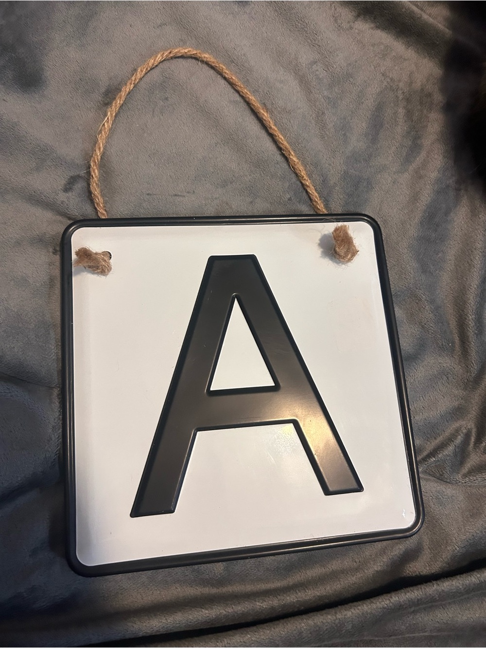 Monogram Letter A Wall Hanging Sign - Black on White